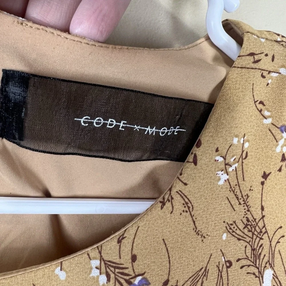 Code‎ Mode Womens Tan Floral Tiered Dress Sz XS Extra Small Cottagecore Natural
